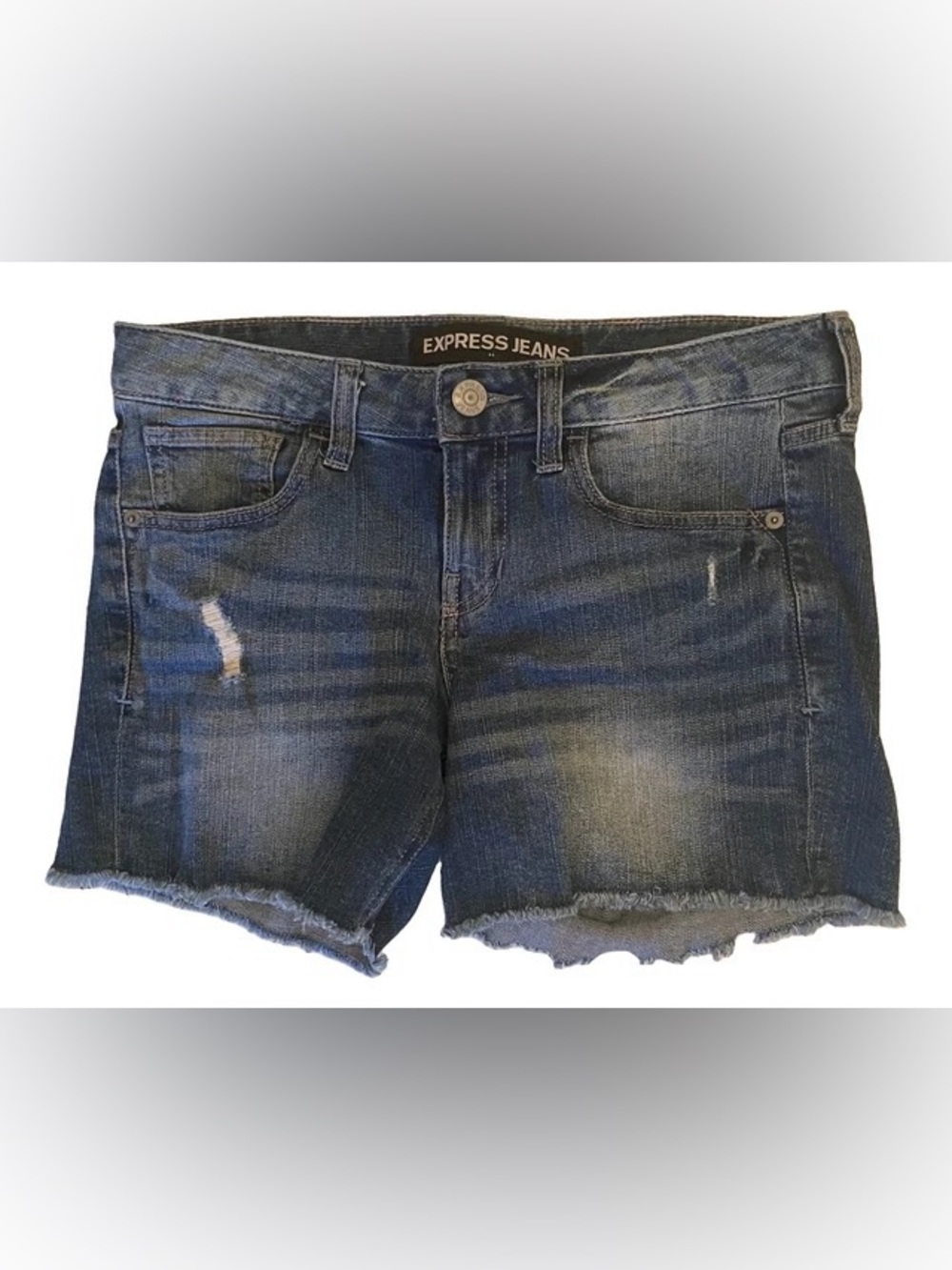 Express Women's Faded Blue Distressed Denim Shorts
